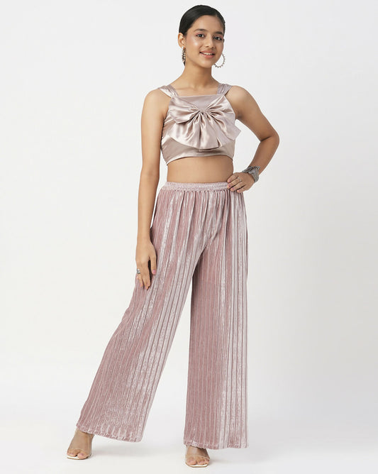 Lil Drama Glam Up Girls Grey Pant With Satin Top Party Co-Ordinate Set - Swadesiicart