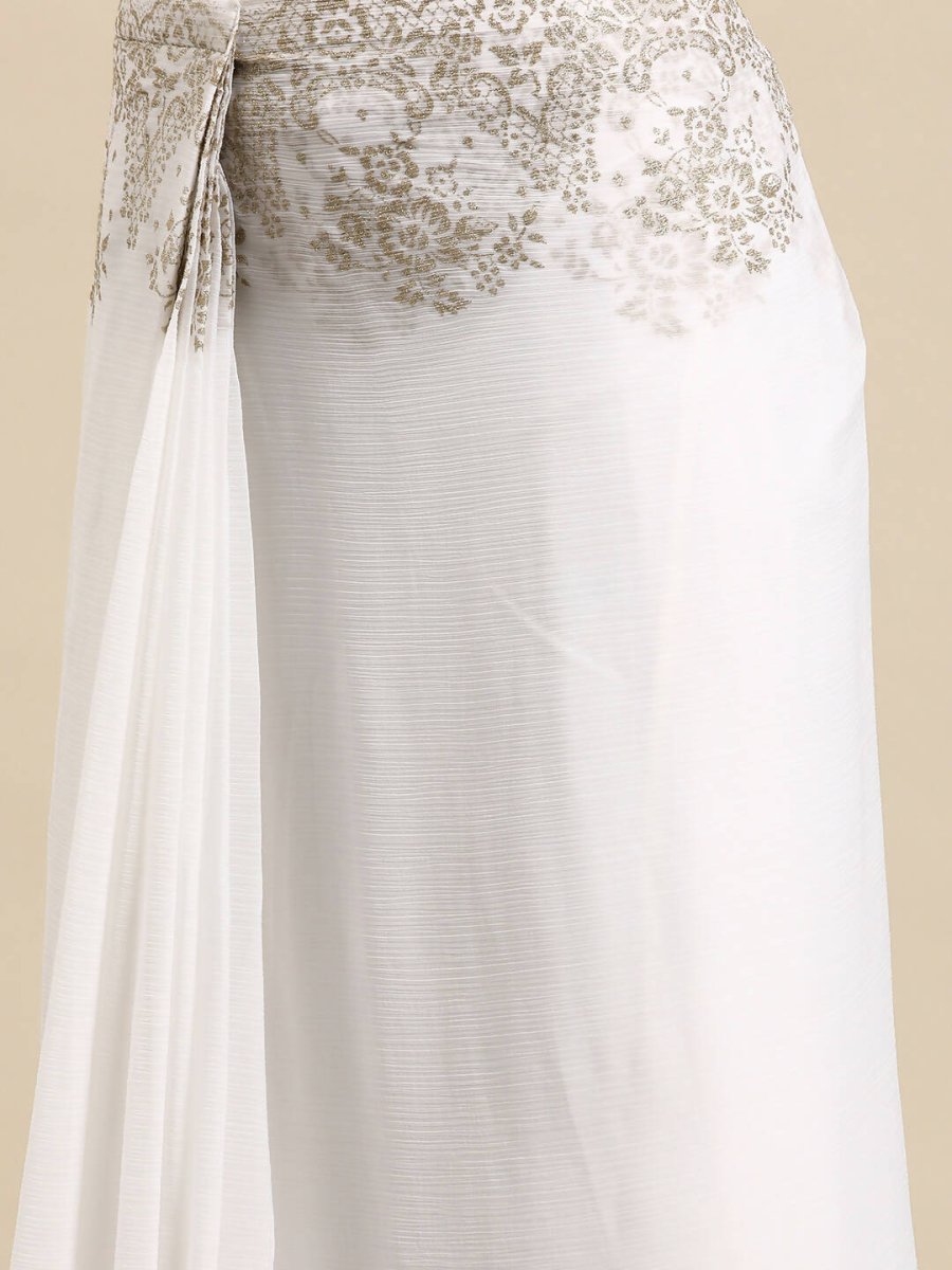 Ahalyaa Women's Traditional Semi Stitch Saree - White | Swadesiicart