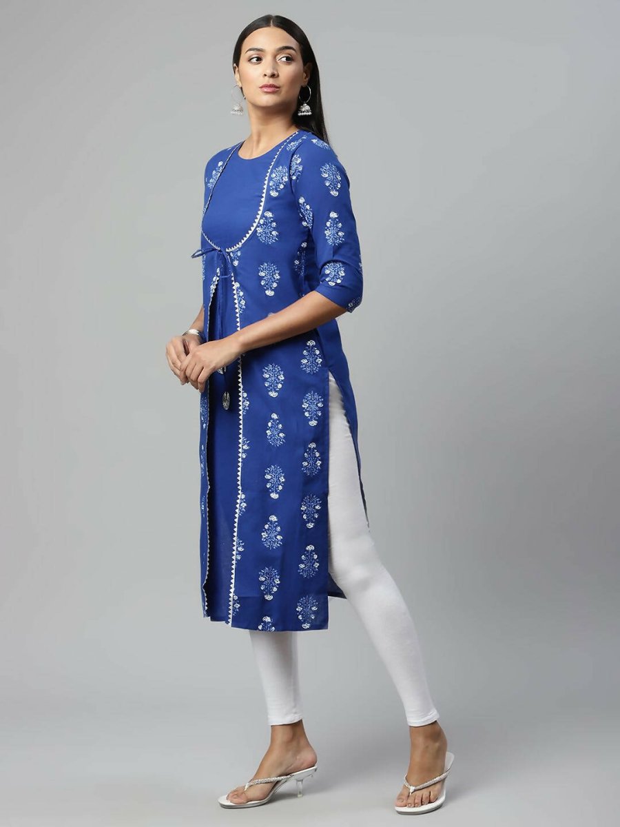 Ahalyaa Womens Beautiful Royal Blue Pure Cotton Printed Kurtas | Swadesiicart