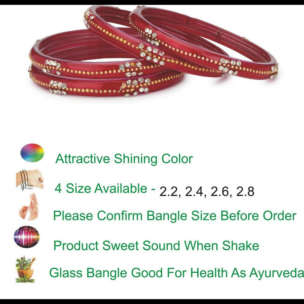 Afast Bridal Wedding & Party Fashionable Colorful Glass Bangle/Kada Set, Pack Of 4 - Red - Swadesiicart
