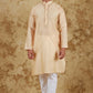 Bluesaanchi Men's Chandery Silk Light Khaki Embroidered Kurta Set | Swadesiicart