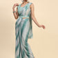 Sea Green Polyester Solid Ready to Wear Saree with stitched Blouse - Aayan | Swadesiicart