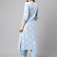 FIORRA Women's Blue Cotton A-Line Kurta Set - Swadesiicart