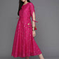 Ahalyaa Women Foil Printed A-Line Midi Ethnic Dress - Pink Color | Swadesiicart
