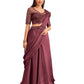 Wine Satin Embroidered Ready To Wear Saree With Unstitched Blouse Piece - Nandika | Swadesiicart