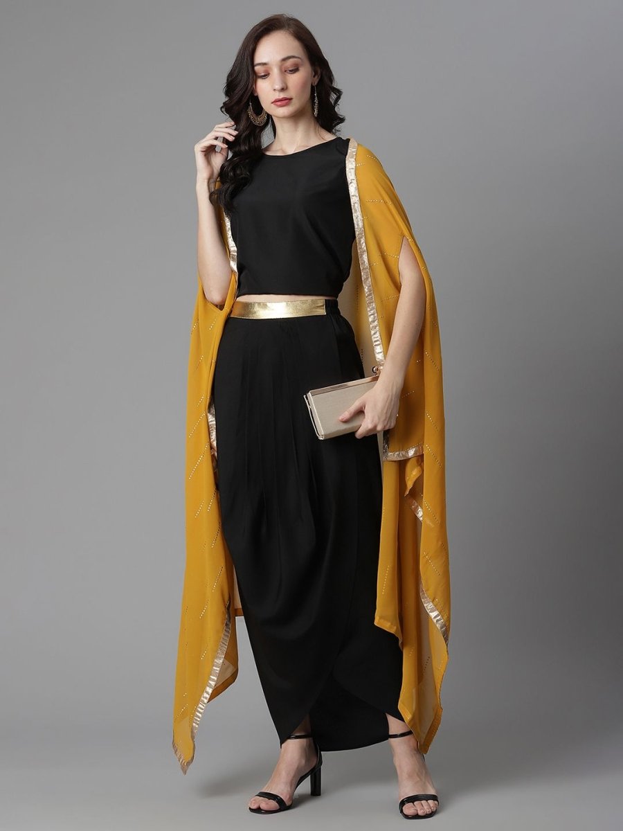 Ahalyaa Women's Black Crepe Top Skirt With Shrug | Swadesiicart