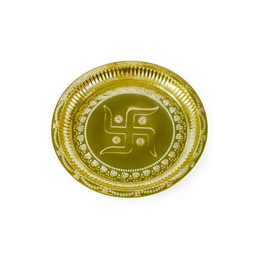 Spillbox Gold-Toned Brass Swastika Thali Pooja Essential | Swadesiicart