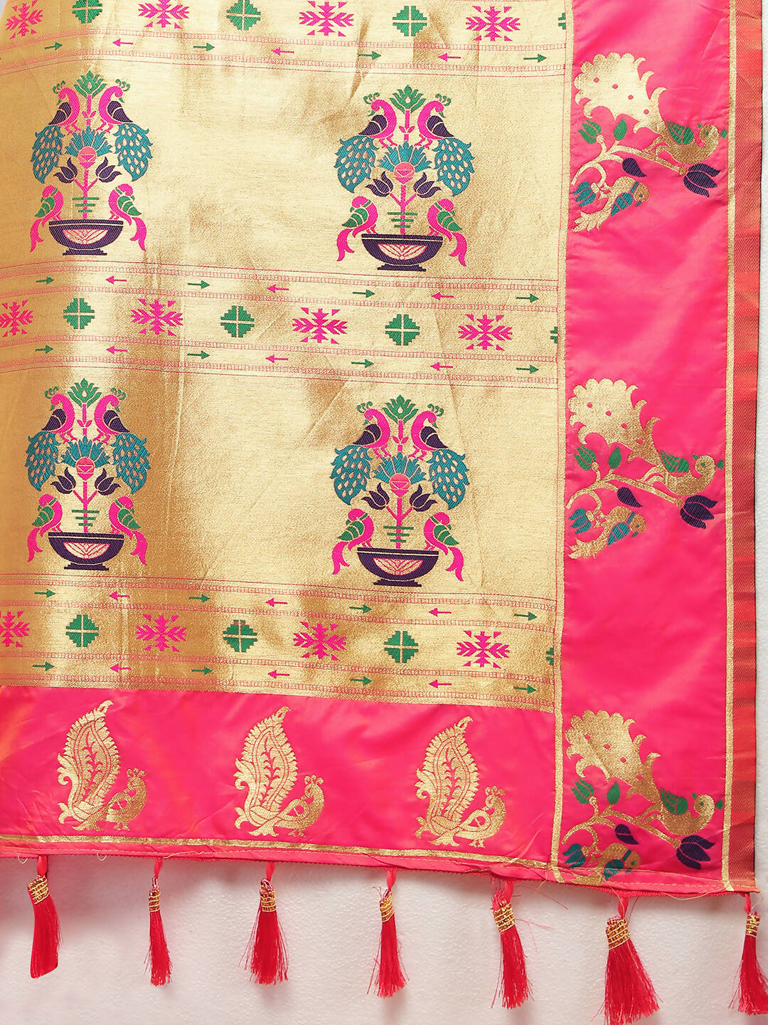 Lorenvalley Fashion Pink Soft Paithani Silk Woven Design Gold Zari Meenakari Weaving Saree - Swadesiicart