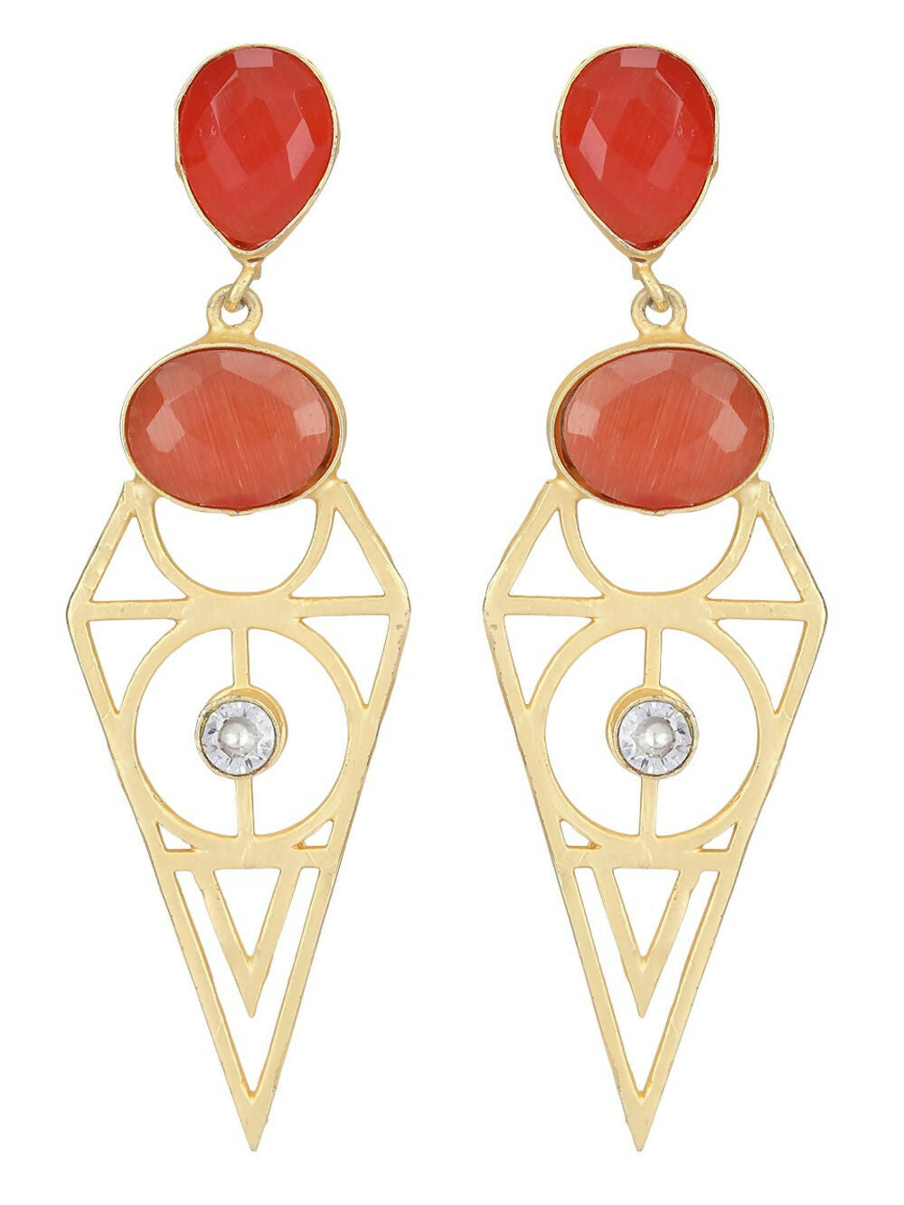 Joban Fashion Women Red Stone Matte Gold Earrings | Swadesiicart