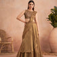 Beige Satin Embroidered Ready To Wear Saree With Unstitched Blouse Piece - Nandika | Swadesiicart