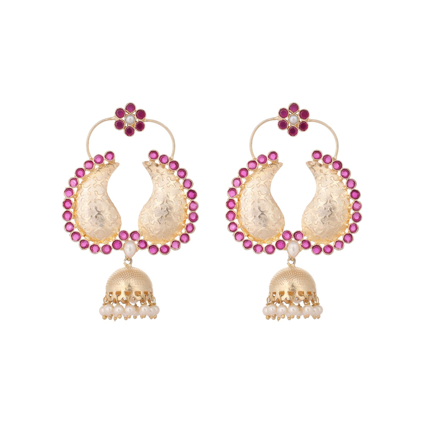 Nuyug 22K Gold Plated Pink Paisley Bloom Earrings | Swadesiicart