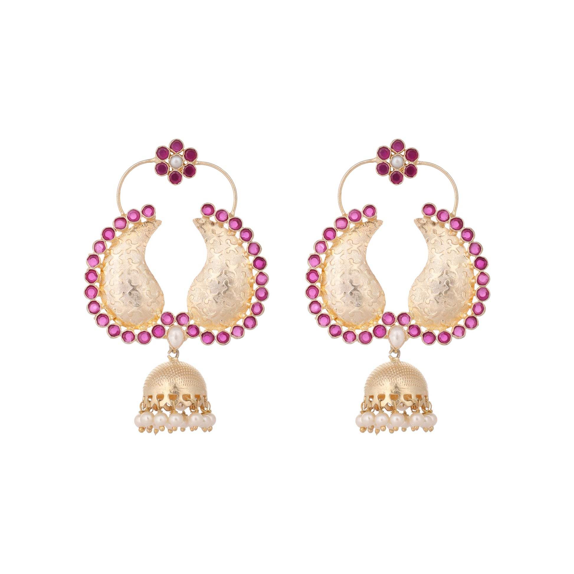 Nuyug 22K Gold Plated Pink Paisley Bloom Earrings | Swadesiicart