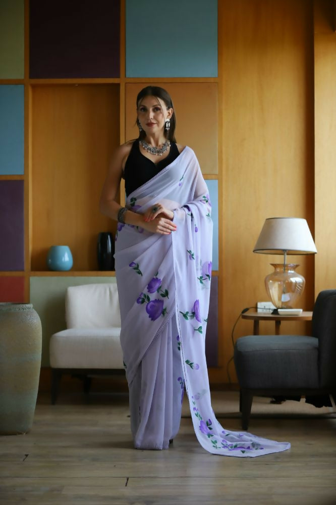 Vamsee Laxmi Purple Georgette Saree - Swadesiicart