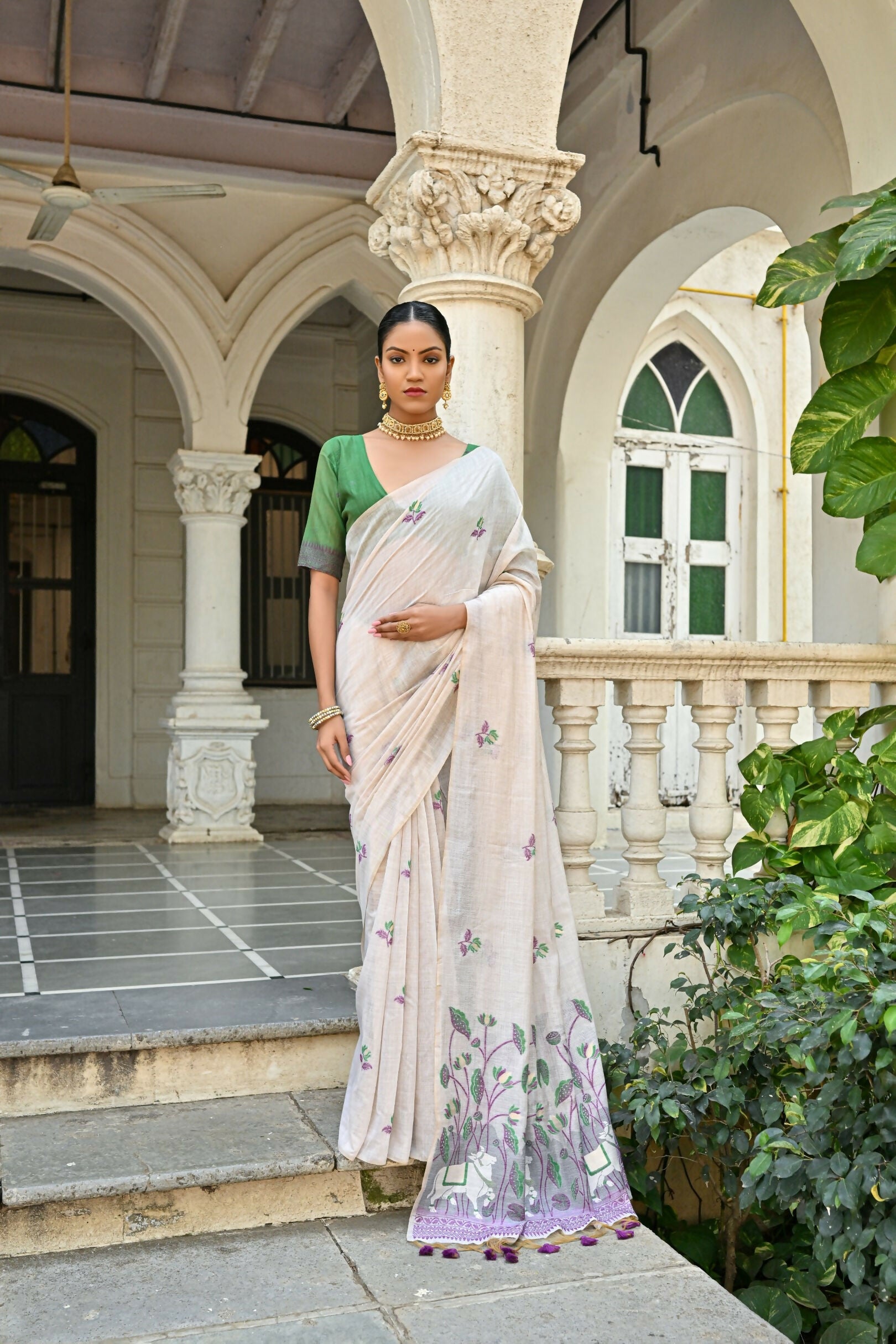 Vishnu Weaves Women's Wine Muga Cotton Saree with Blouse - Swadesiicart
