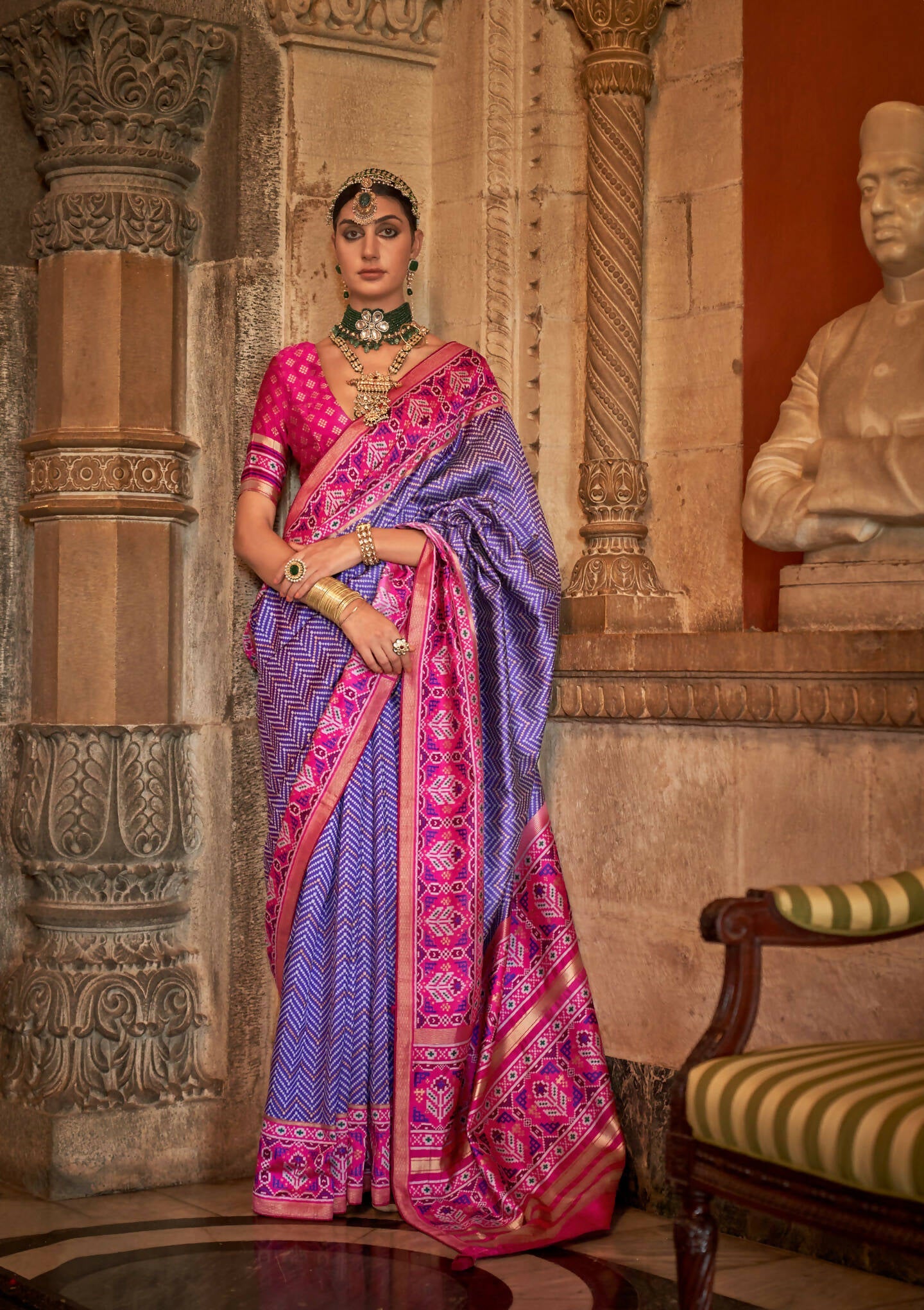 Purple Banarasi Weaving, Ultra Aqua Finish, Zari Work Banarasi Silk Saree - Rath Kunti - Swadesiicart