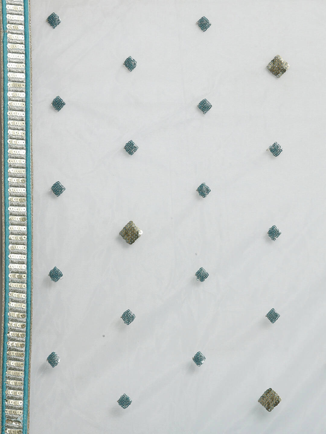 House of Panchhi Women Sea Green Net Zig-Zag Embroideried Lehenga, Blouse & Dupatta | Swadesiicart