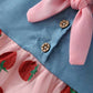Bold N Elegant Cap Sleeve Denim Embroidered Midi Party Dress Frock with Hat Dress - Strawberry Pink