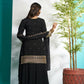 Aayaa Designer Faux Gorgette Embroidery Zari Sequins Thread work Full Flaired plazzo Suit with Dupatta - Black