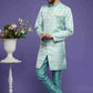 Raivat Ethnic Banarasi Jacquard Embroidery Semi Indo Western Sherwani In Sky Blue Colour | Swadesiicart