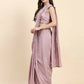 Pink Silk Satin Solid Ready to wear Saree with stitched Blouse - Satiksha | Swadesiicart