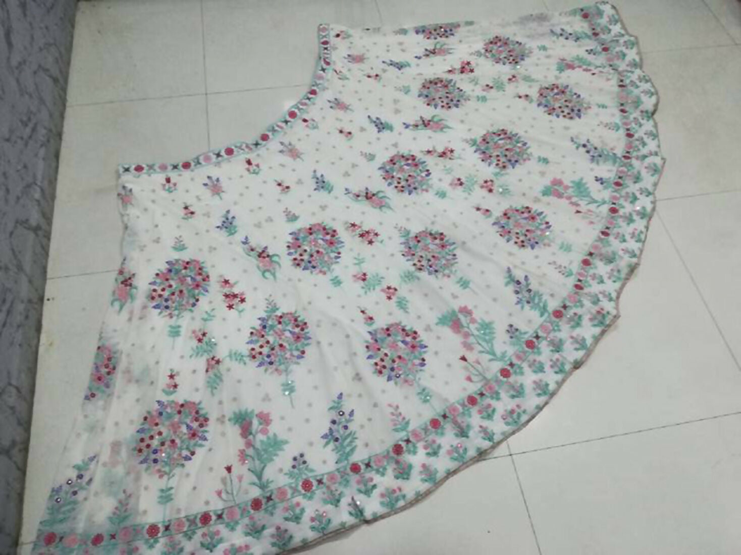 Jyoti Fashion Cream Thread Embroidery Georgette Designer Lehenga Choli with Dupatta | Swadesiicart