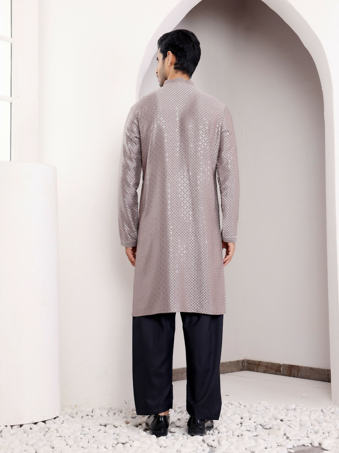 Grey Viscose Designer Chikankari Embroidery Work Men's Kurta - Mahotsav | Swadesiicart