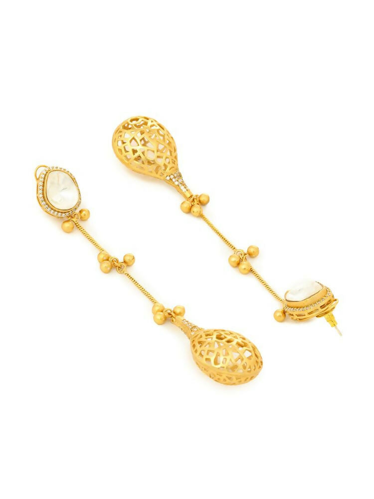 Glass Kundan Antique finish Long Earrings - Ruby Raang | Swadesiicart