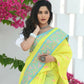Beatitude Yellow Slub Cotton Floral Jamdani Saree