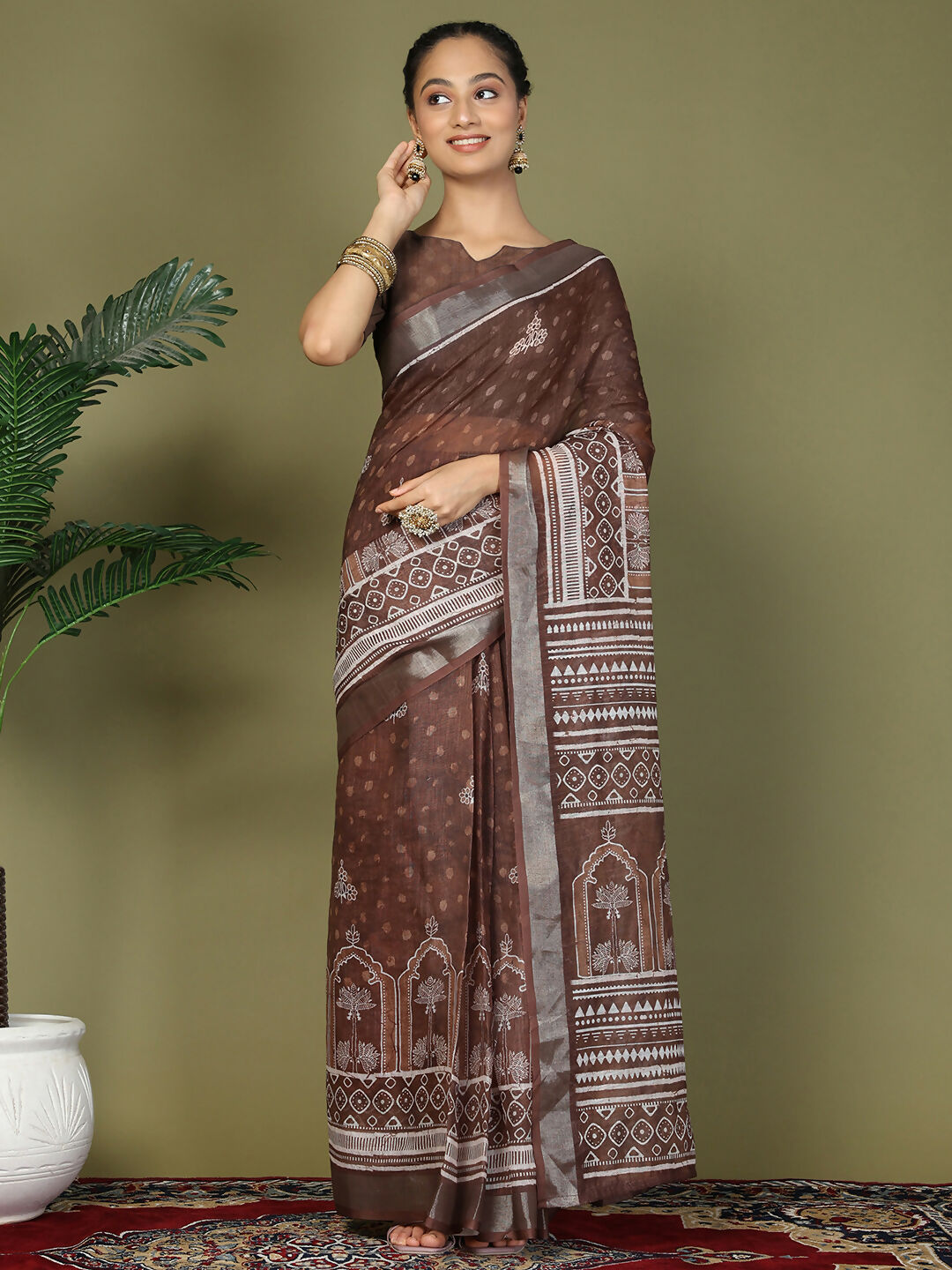 Shree Shyam Fashion Cotton Brown Saree