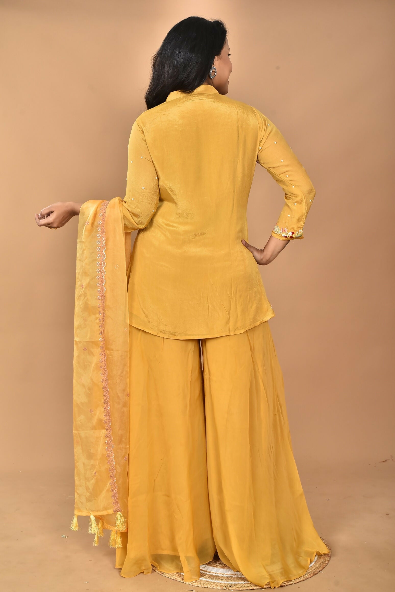 Morchari Women And Hand Embroidery Palazzo Set-Yellow - Swadesiicart