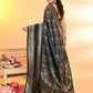 Joban Fashion Grey & Black Plain With Weaving Border Banarasi Silk Sarees | Swadesiicart