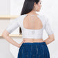 Joban Fashion Silver Shimmer Elbow Sleeveless Front Open Blouse - Swadesiicart