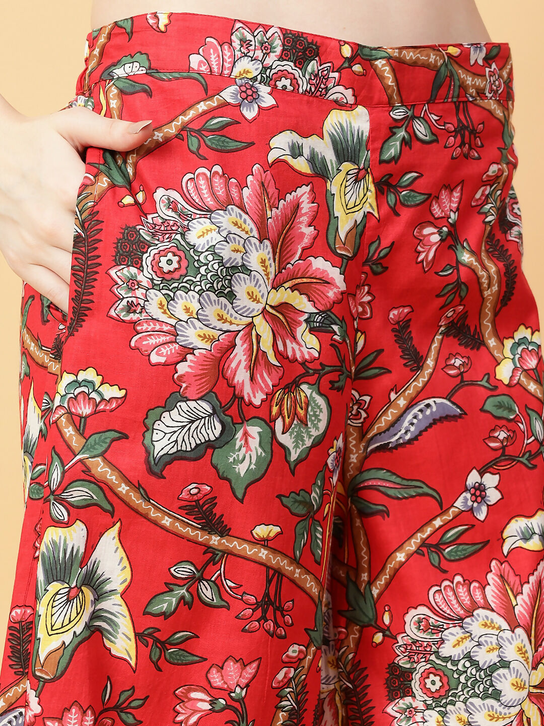 Joban Fashion Red Cotton Printed & Hand Work Co-ord Set - Swadesiicart