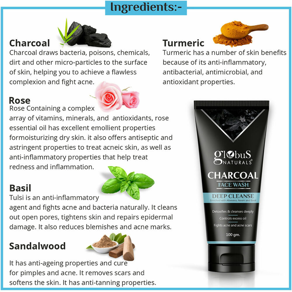 Globus Naturals Charcoal Face Wash | Swadesiicart