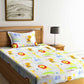 Home Sizzler White & Orange Cartoon Characters 210 TC Bedsheet with Pillow Covers - Swadesiicart