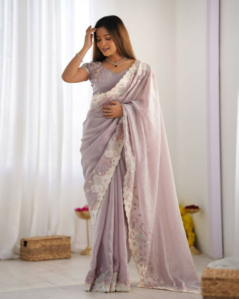 Vamsee Inaya Lavender Silky Crush Saree - Swadesiicart
