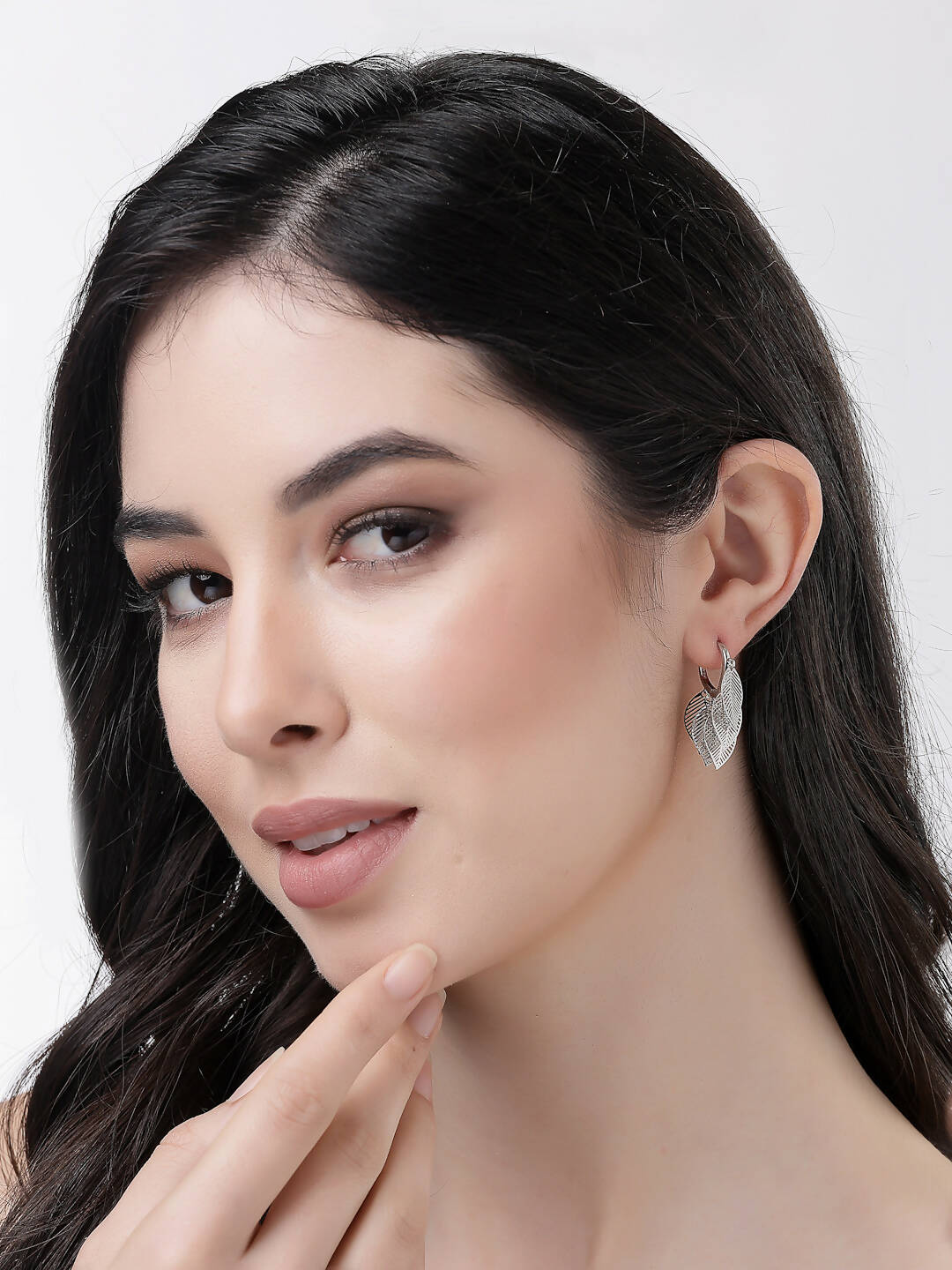 NVR Women Gold-Toned Leaf Shaped Drop Earrings | Swadesiicart