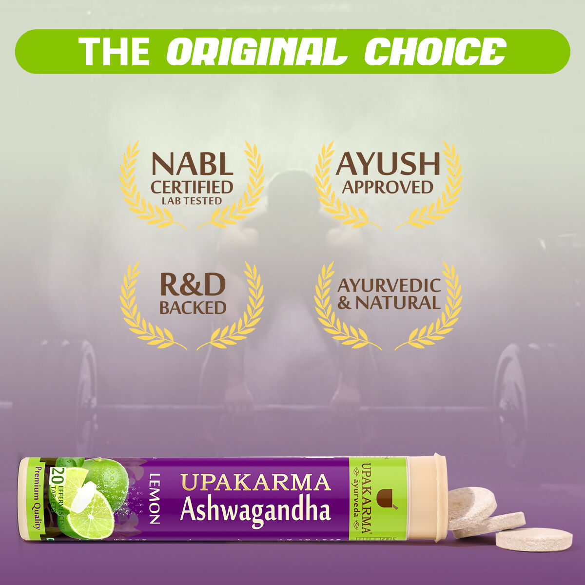 Upakarma Ayurveda Ashwagandha Effervescent Tablets - Lemon Flavour | Swadesiicart