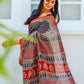 Zibaa Hand-Blocked Pure Maheshwari Silk Navy Blue Saree | Swadesiicart