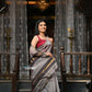 Very Much Indian VMI Exclusive Designer! Handloom Cotton Silk Saree With Sleek Golden Border - Grey Shade | Swadesiicart