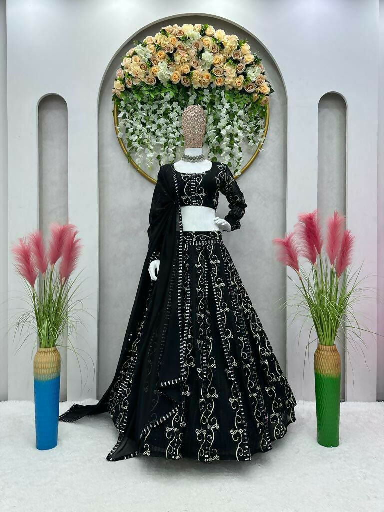 Jyoti Fashion Women's Black Faux Georgette Sequins with Thread Embroidered Designer Lehenga Choli Set | Swadesiicart