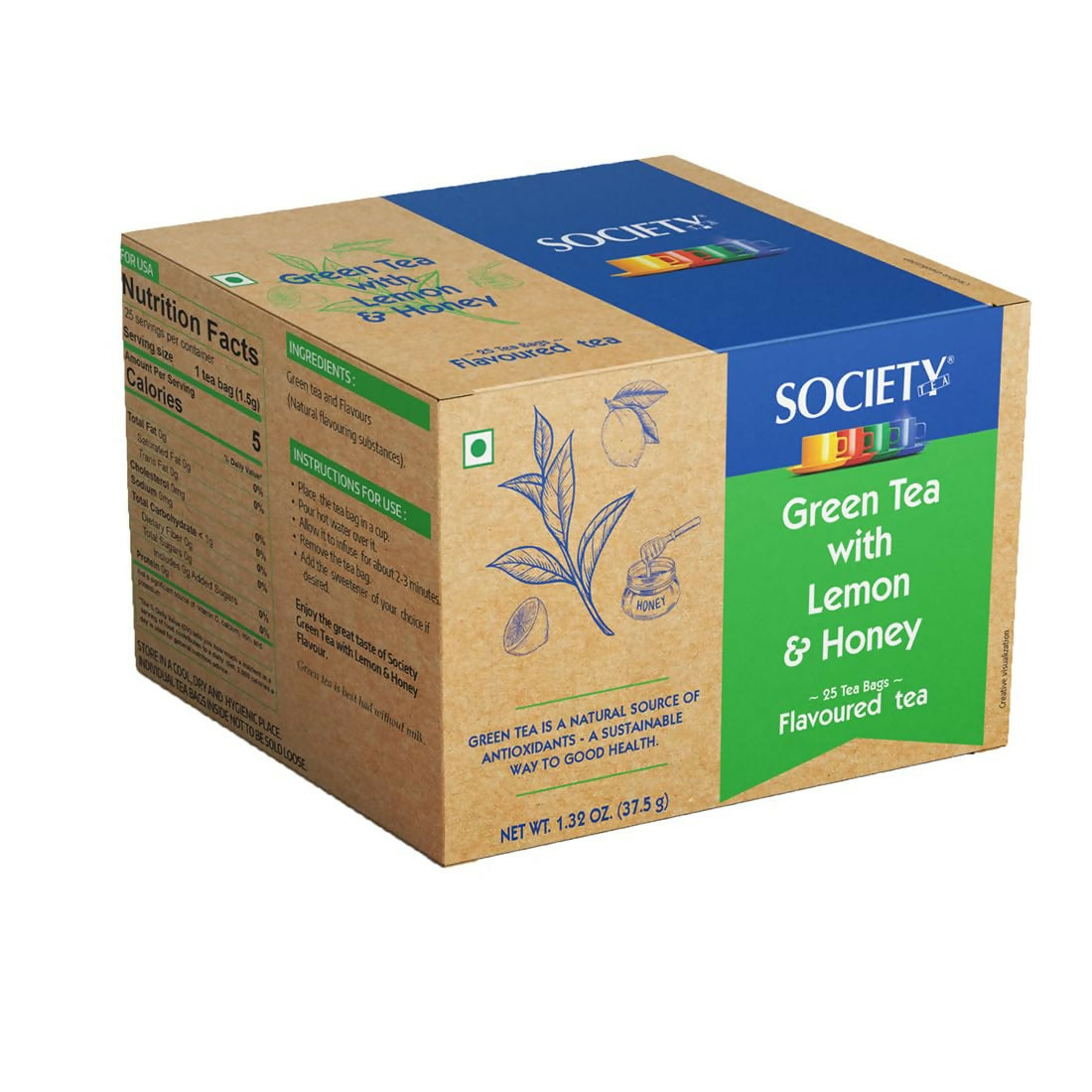 Society Green Tea with Lemon and Honey Flavoured Tea | Swadesiicart