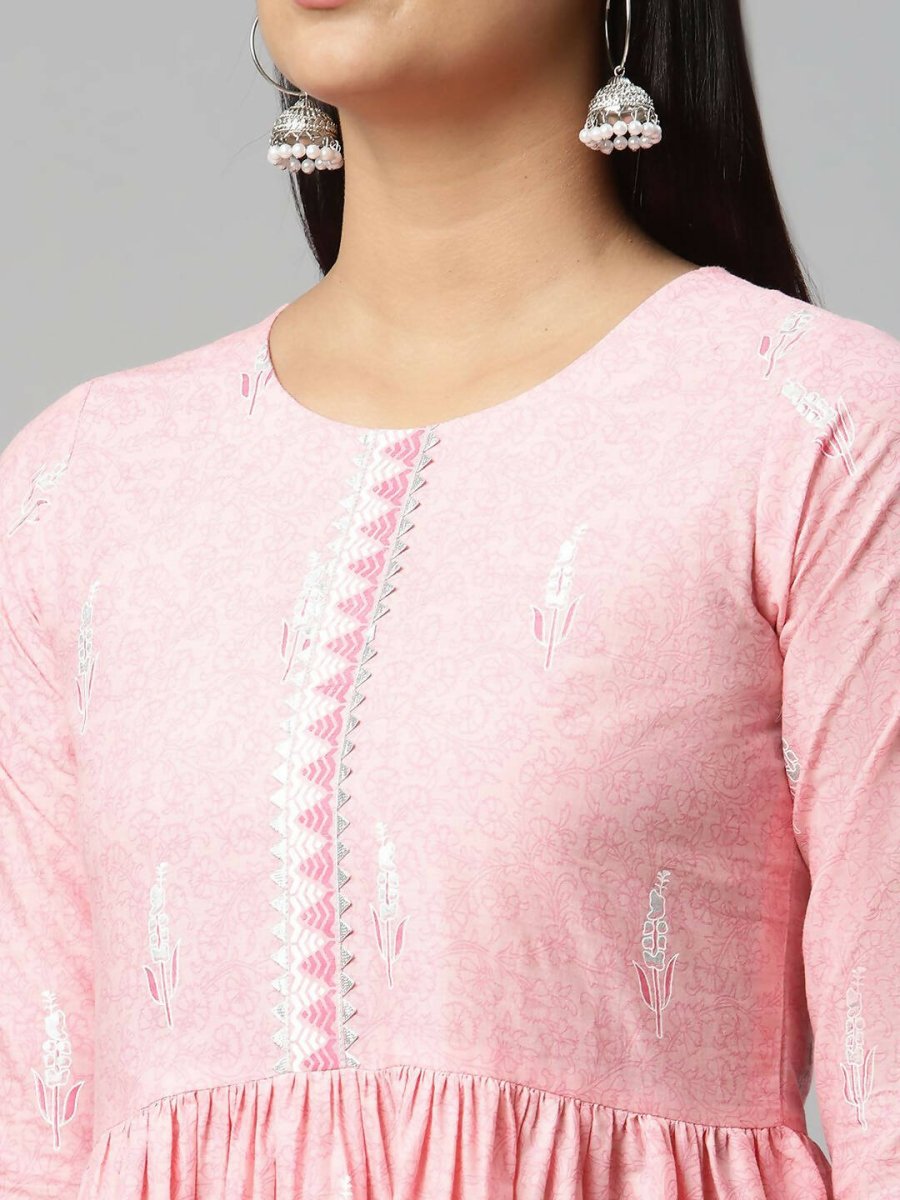 Ahalyaa Womens Pink Pure Cotton Printed Kurtas | Swadesiicart