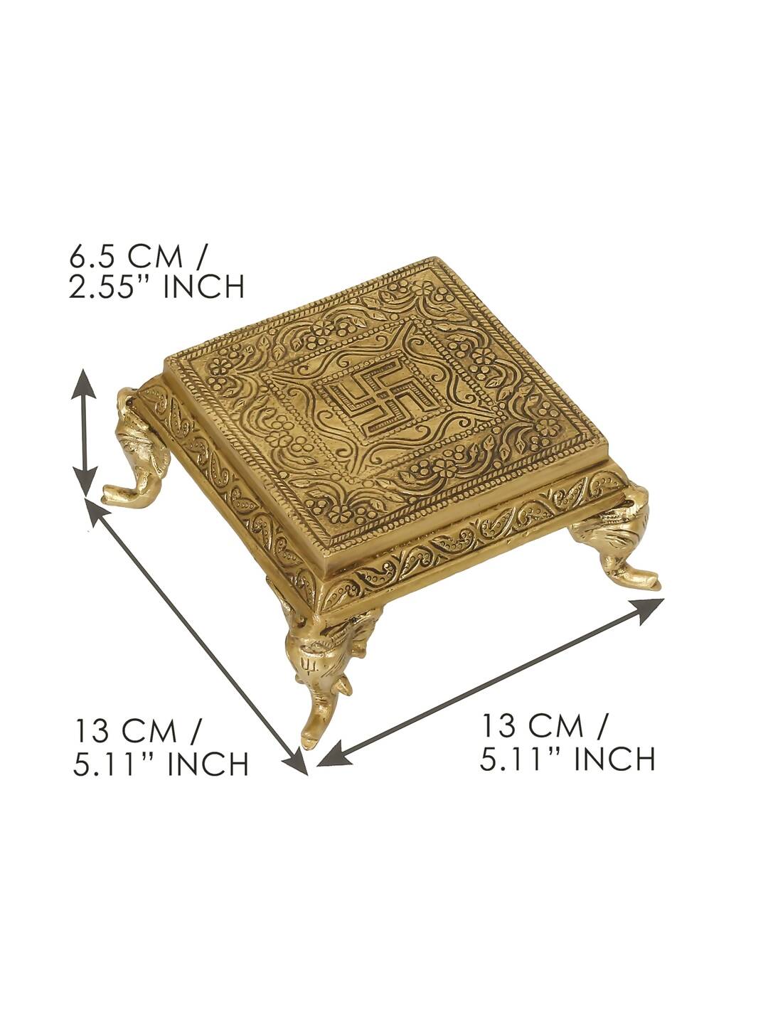 eCraftIndia Gold-Toned Handcrafted Traditional Pooja Chowki With Swastik | Swadesiicart