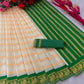 DEIANA'S Beautiful Designer Golden zari Soft Lichi Silk Saree - White - Swadesiicart