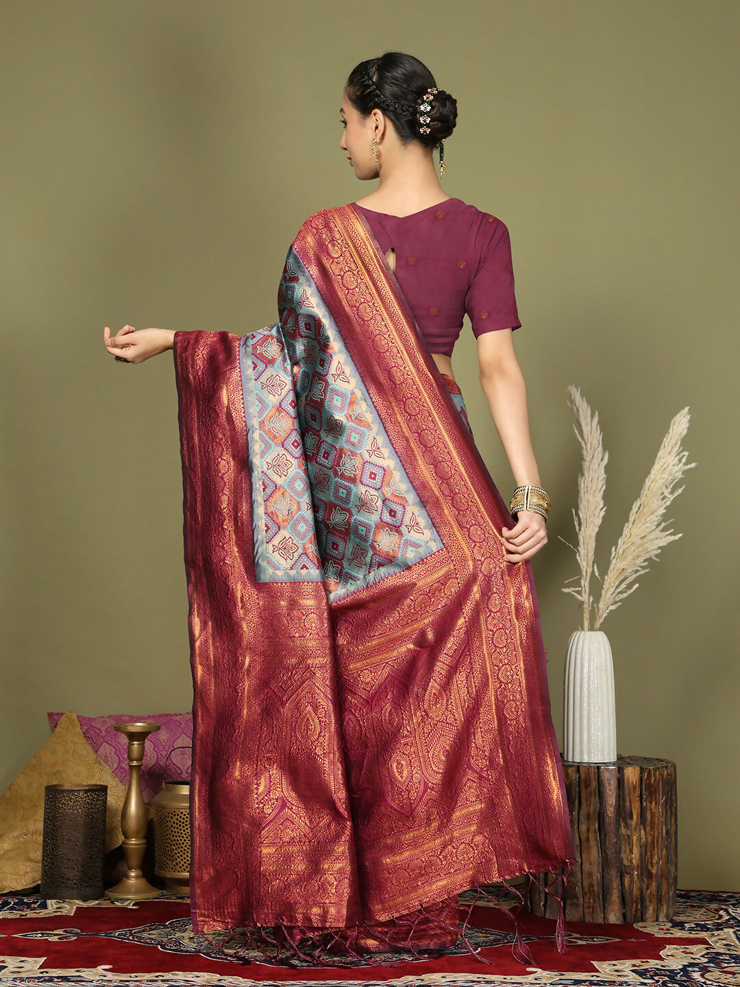 Shree Shyam Fashion Lichi Silk Teal Saree
