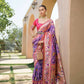 Vishnu Weaves Women's Purple Paithani Silk Zari Woven Saree with Unstitched Blouse - Swadesiicart