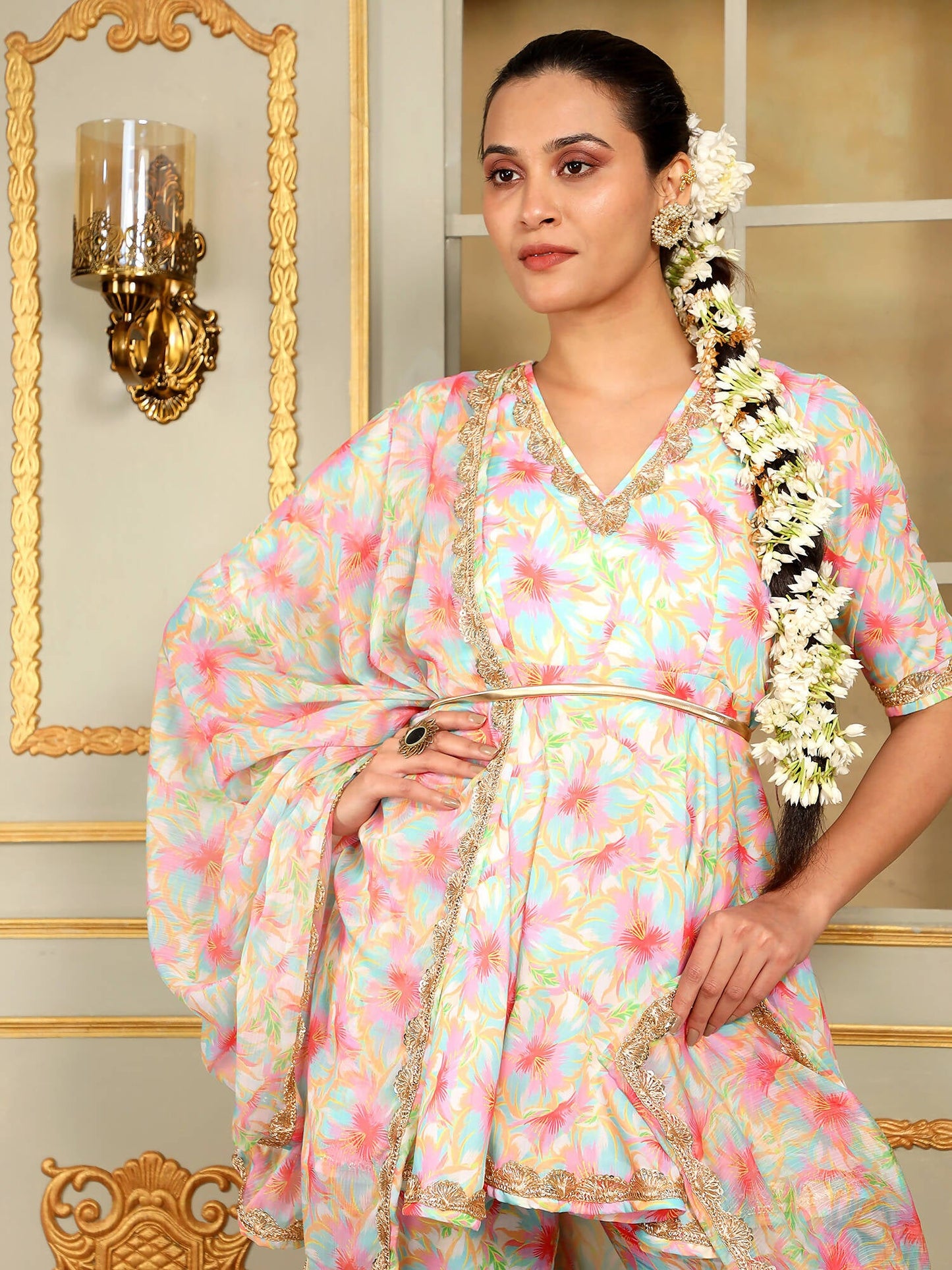 Pomcha Jaipur Pink Saadgi Gulistan Sharara Set | Swadesiicart