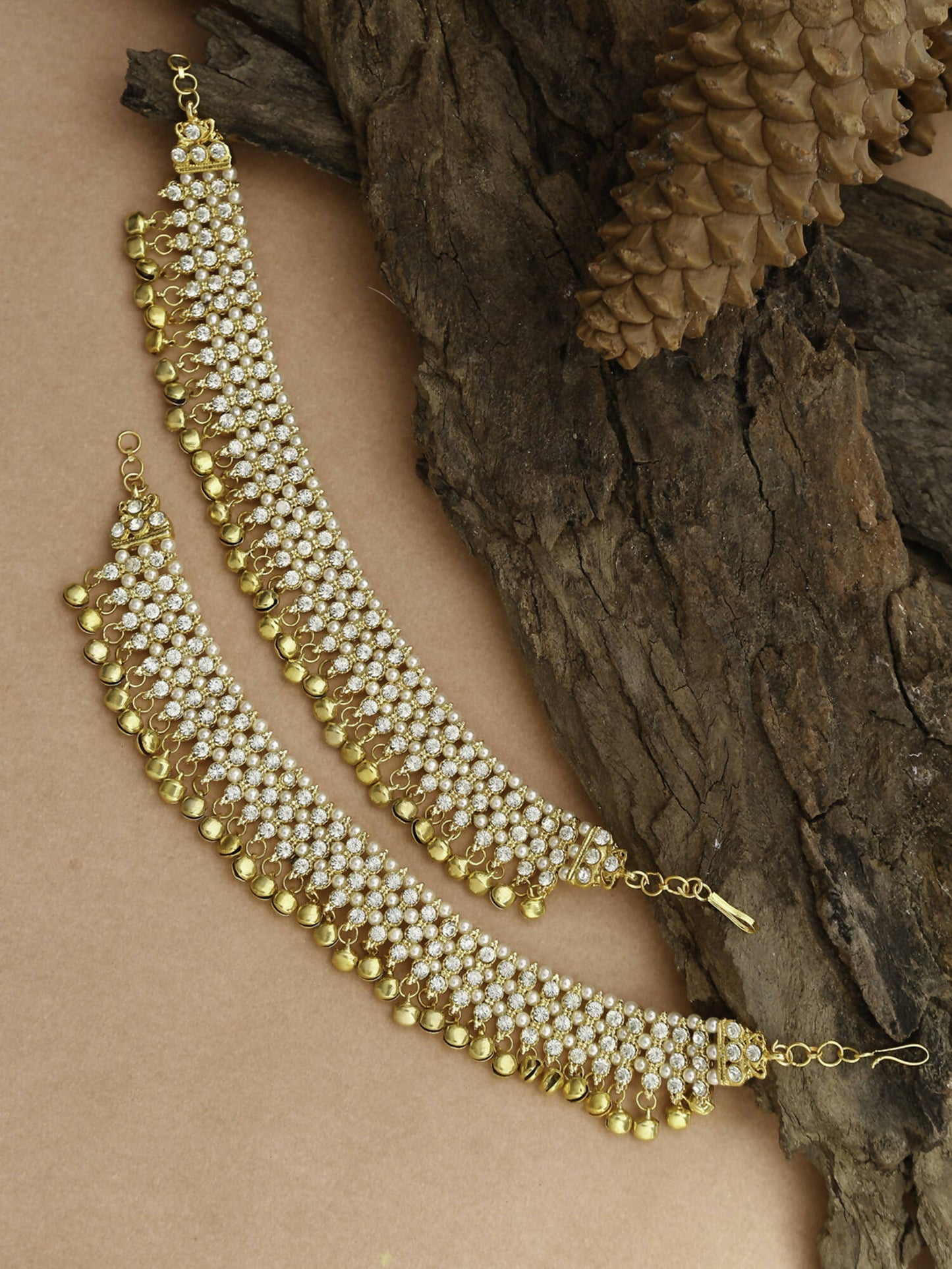 Women's Gold White Ghungroo Anklets - Ruby Raang | Swadesiicart