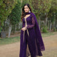 Jyoti Fashion Women's Purple Faux Blooming Embroidered Kurta with Trouser & Dupatta | Swadesiicart